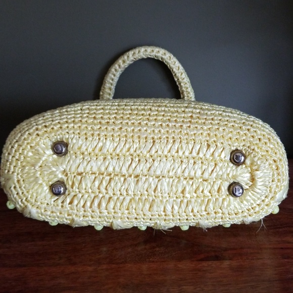 Vintage Mid Century Bradlees Yellow Straw Beaded Bag Made in Japan - Picture 7 of 11